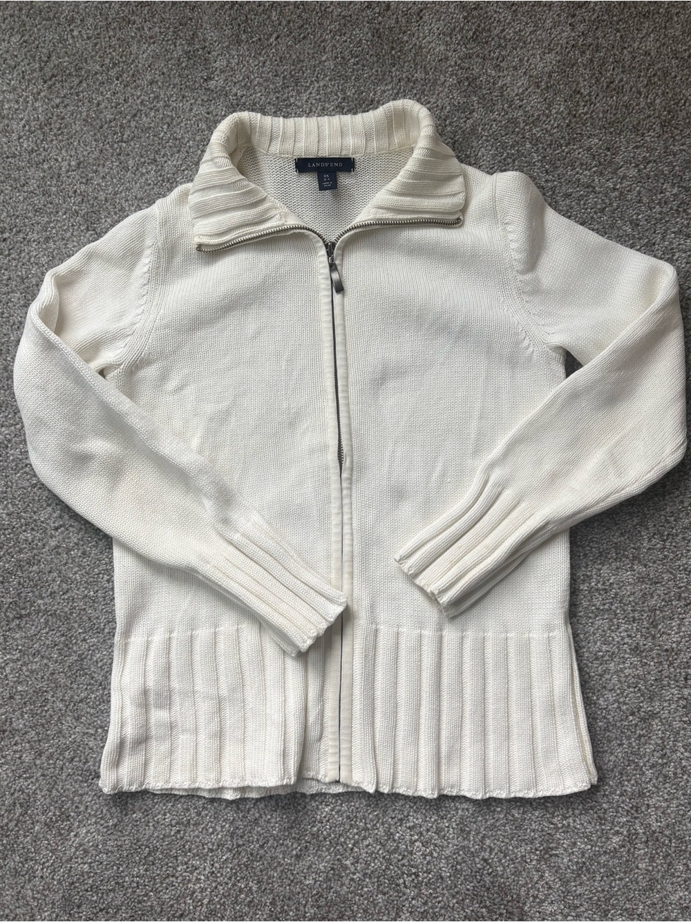 Lands' End Women's White 100% cotton Full-Zip Knit Cardigan